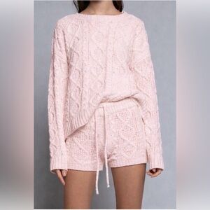 POL Blush Cable Knit Sweater and Shorts Set